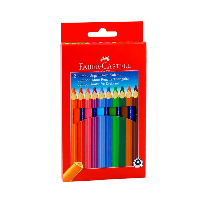 Faber-Castell Jumbo Tamboy Üçgen Kuru Boya Kalemi 12 Renk